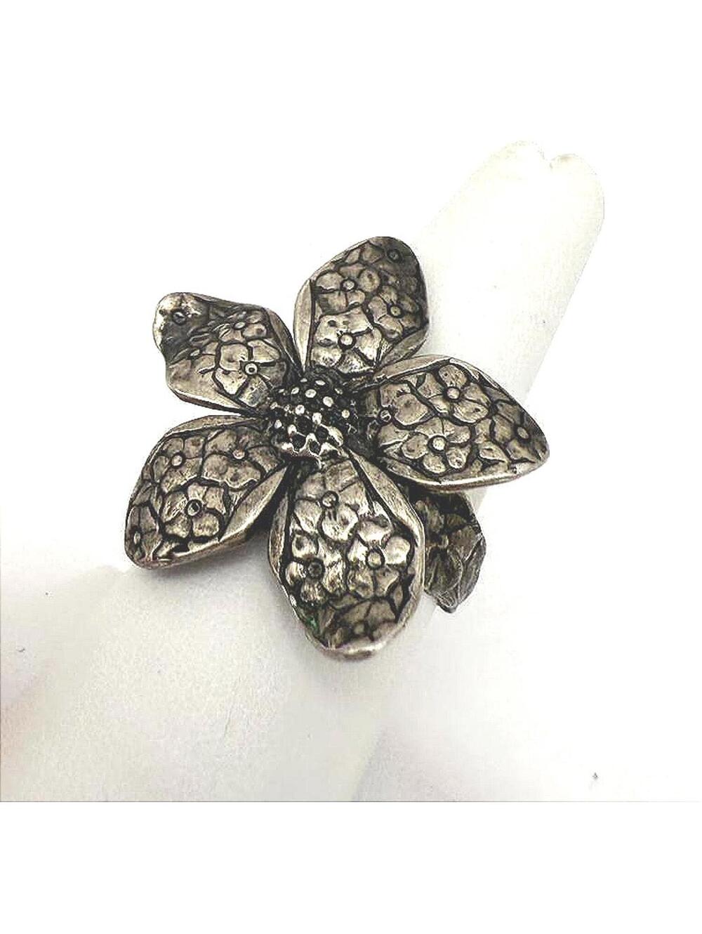 Vintage Silver Tone Flower Adjustable Ring